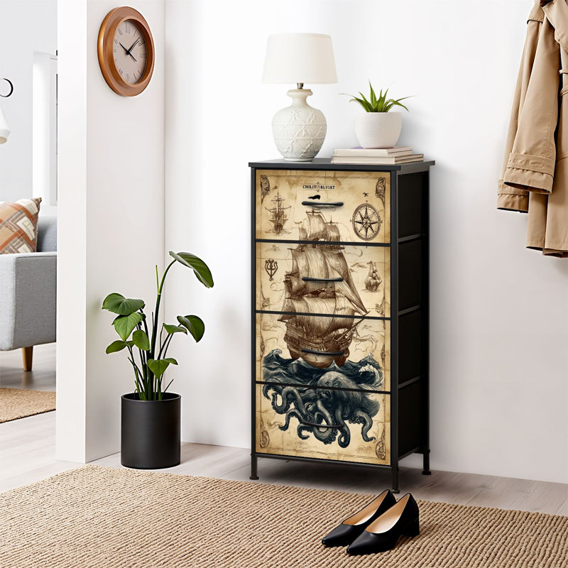 4 Drawer Dresser for Bedroom, Narrow Chest of Drawers, Wooden Top and Study Iron Frame 18"x37.5"-(WxH)