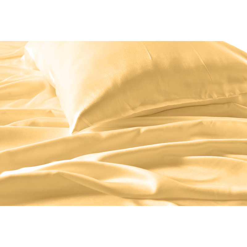  Ensemble de draps en satin 4 pièces Luxury & Soft, Ensemble de draps pour grand lit avec 2 taies d'or, Or