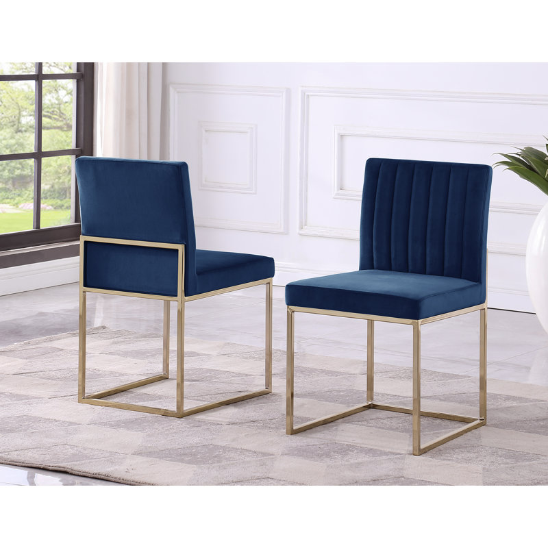 Loxi Velvet Side Chair, Navy