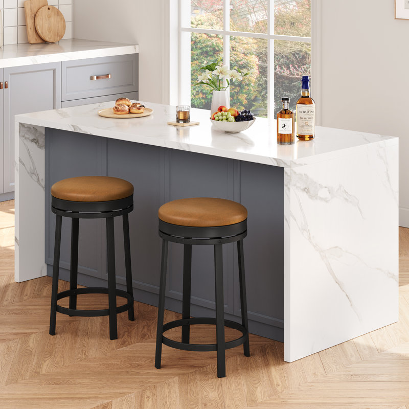 Swivel Counter Stool with Metal Frame, Brown, 2
