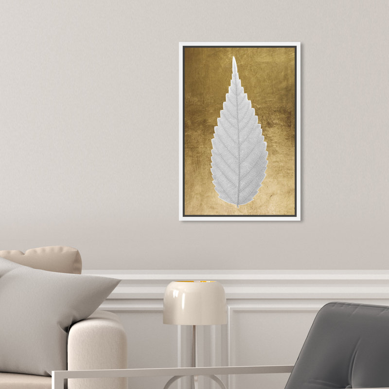 " Leaf In Gold II ", 15" H x 10" W, White Framed Canvas