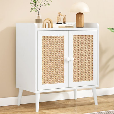 Sideboard Buffet Cabinet with Storage, Bar Liquor Cabinet with Rattan Decorated Doors, Credenza Console Tablefor Dining Room, Living Room,Hallway
