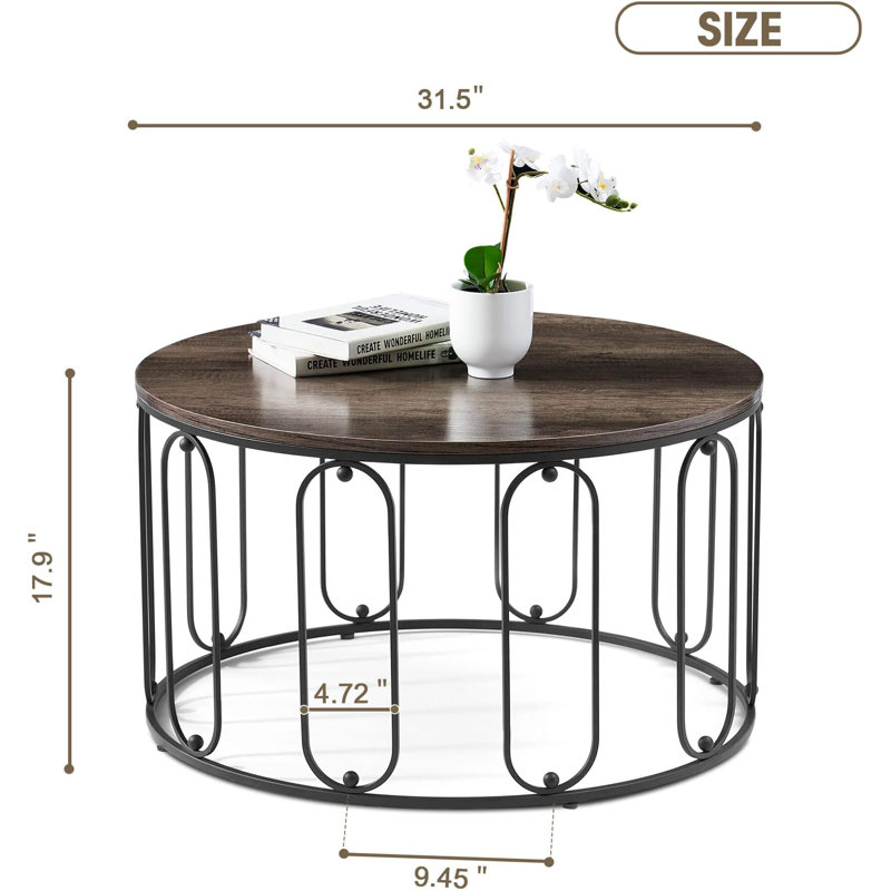 Table basse ronde Meisel, tables de cocktail, table à thé imitation grain de bois