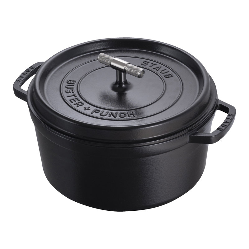 Staub Cast Iron Buster + Punch 4-Qt Dutch Oven - Handle, 7.08 quarts, Matte Black/Stainless Steel