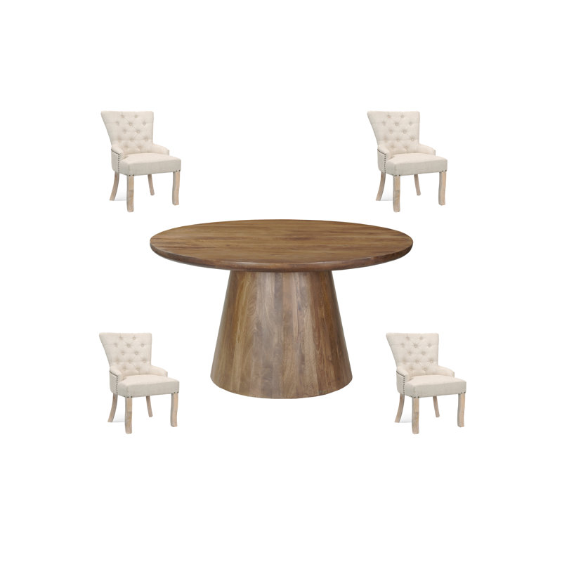 5-Piece Solid Wood Dining Set, Walnut