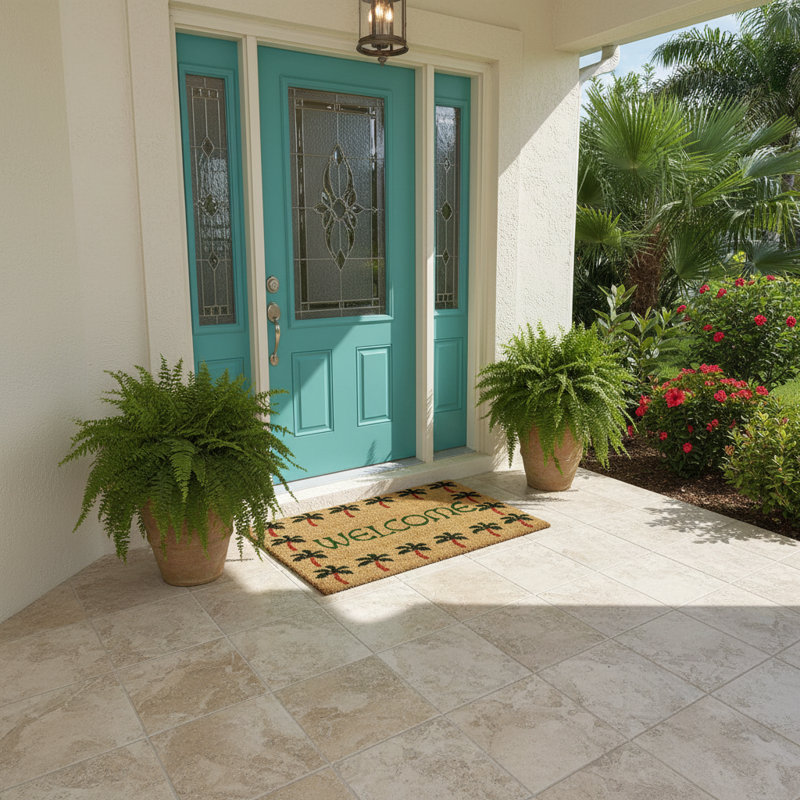 Tapis de porte d'extérieur antidérapant Alvey Palm Tree Border Welcome 29 po x 17 po
