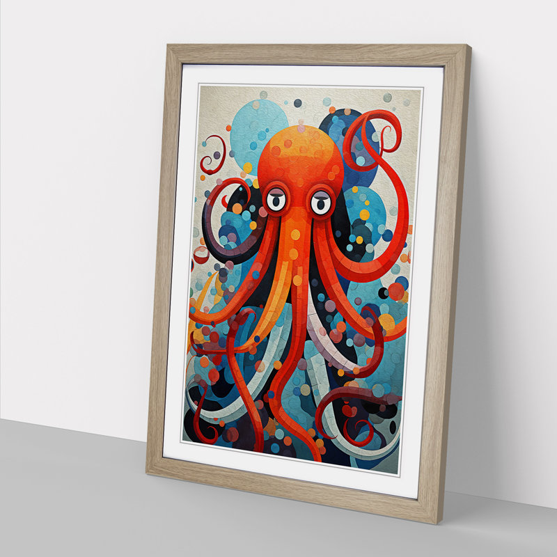 Octopus Constructivism - Single Picture Frame Print on Wood, 46cm H x 34cm W x 2cm D, Oak