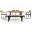 Ensemble repas 6 pièces en bois d'acacia avec coussins confortables, pieds réglables, pour les rassemblements de patio et de jardin-588392499