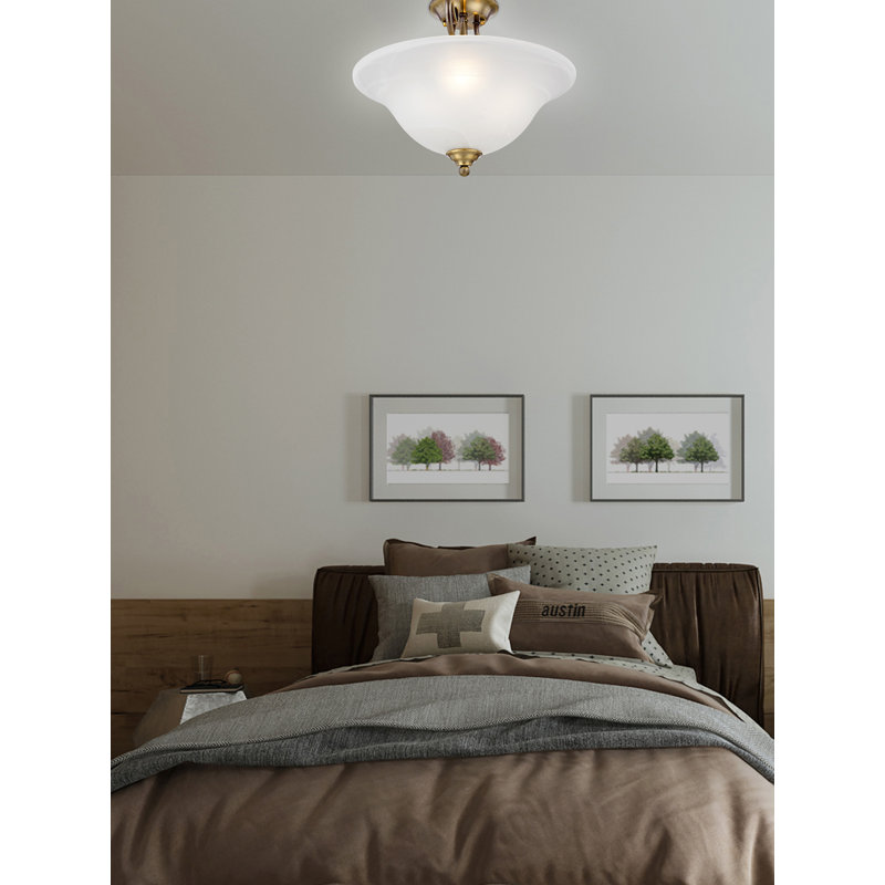 Aquala Glass Semi Flush Mount, Antique Brass