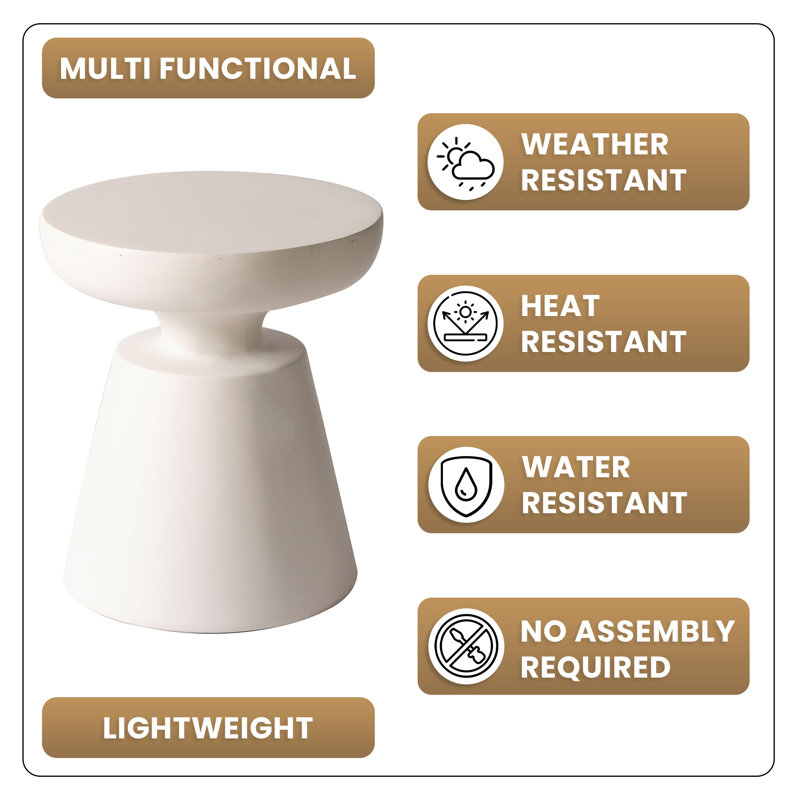 Ashbie Modern Round Side Table, Indoor Outdoor Fiberstone Accent Table with Bowl-Shaped Top & Pedestal Base, Weather-Resistant Design for Living Room, Patio & Garden