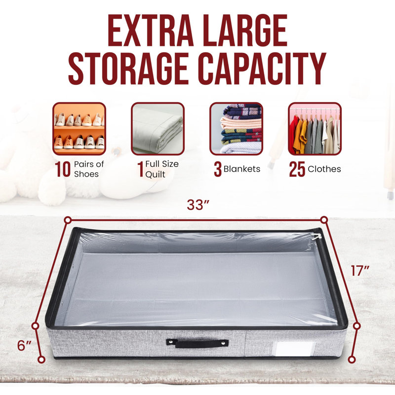 2-Piece Extra Sturdy Under Bed High Storage Box With Bottom Support, Grey