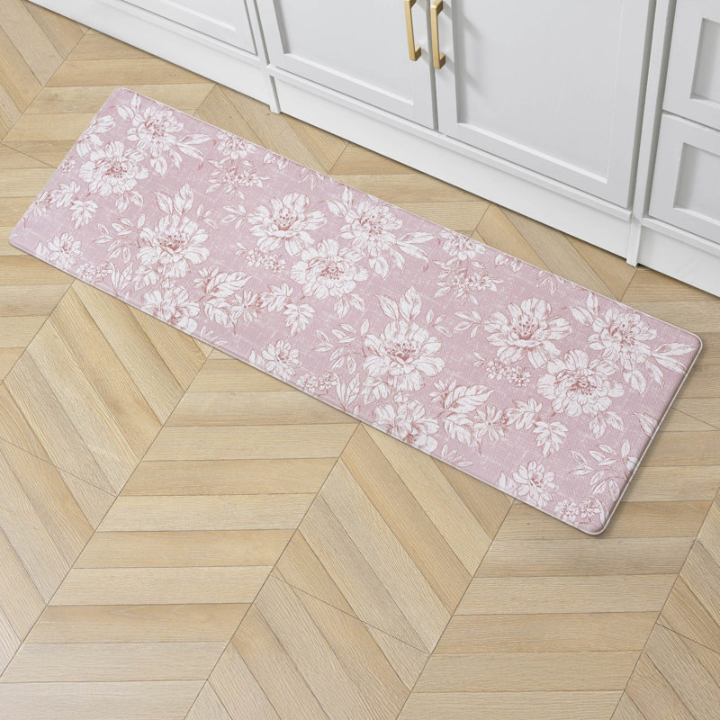 Sage Green Floral Anti-Fatigue PVC Kitchen Mat, 17.5" x 48"