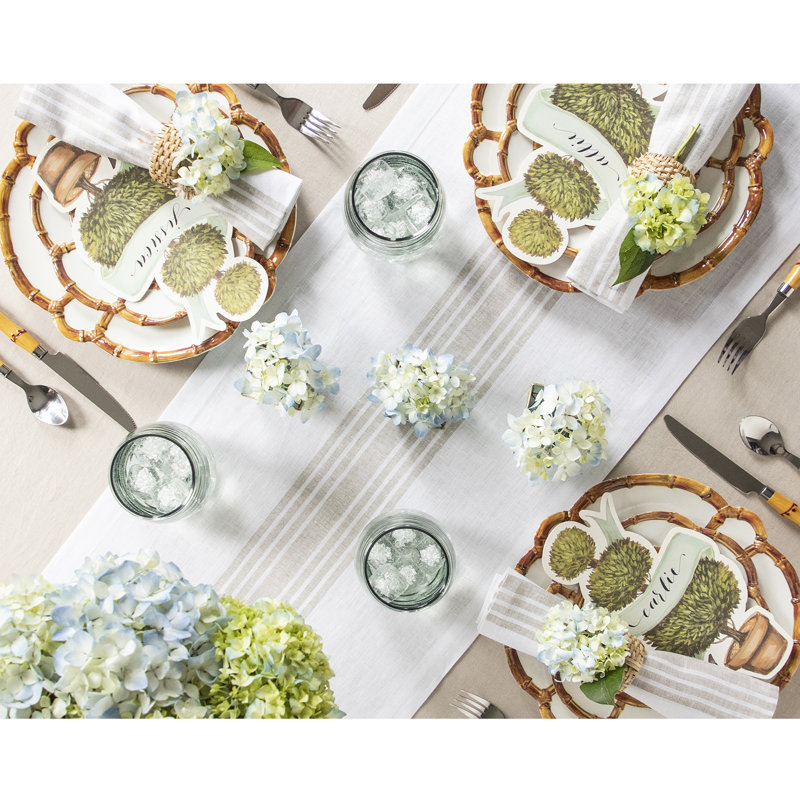 Farmhouse - 100% Pure Linen Table Runner, 48" x 14", Natural/White