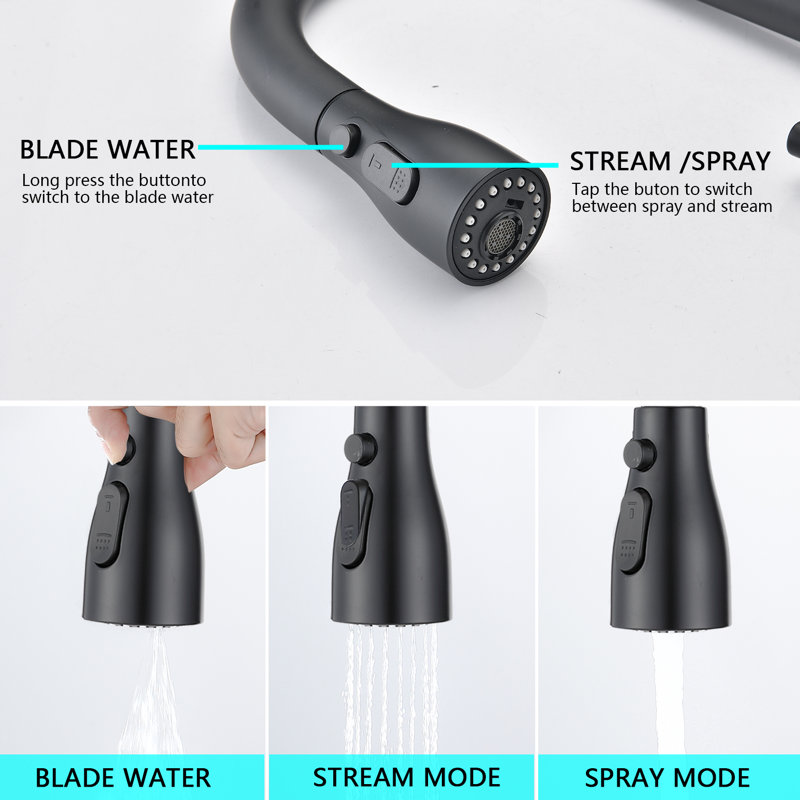 Eqloo Pull Down Kitchen Faucet, Matte Black