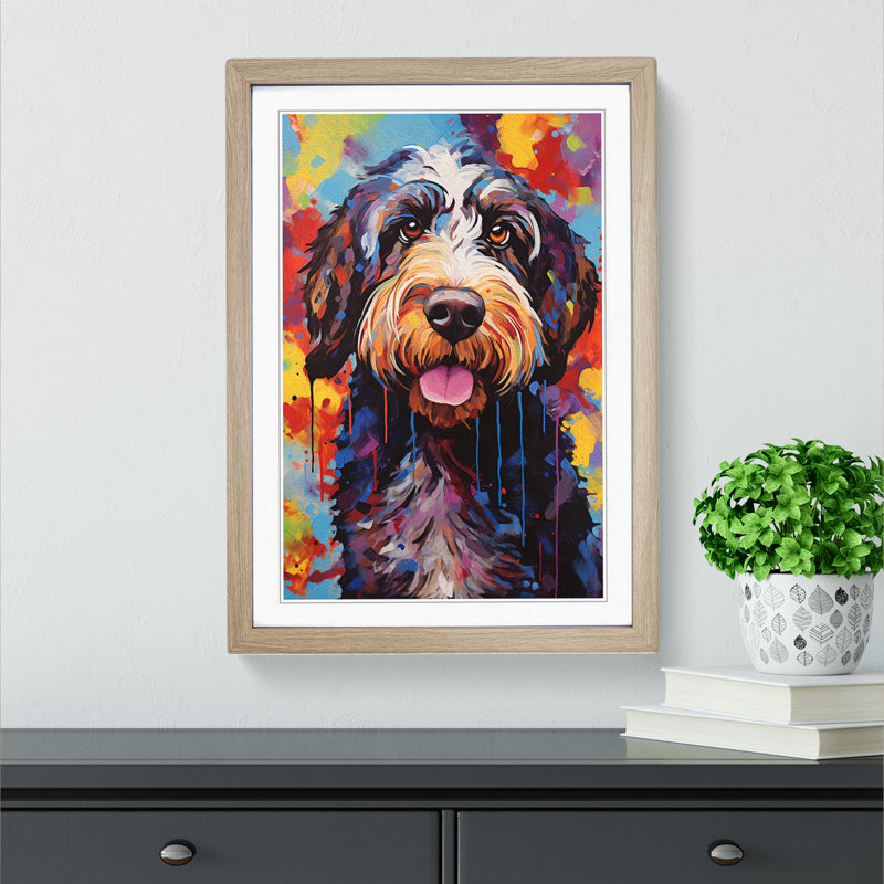 Labradoodle Expressionism No.2 - Single Picture Frame Print on Wood, 34cm H x 25cm W x 2cm D, Oak
