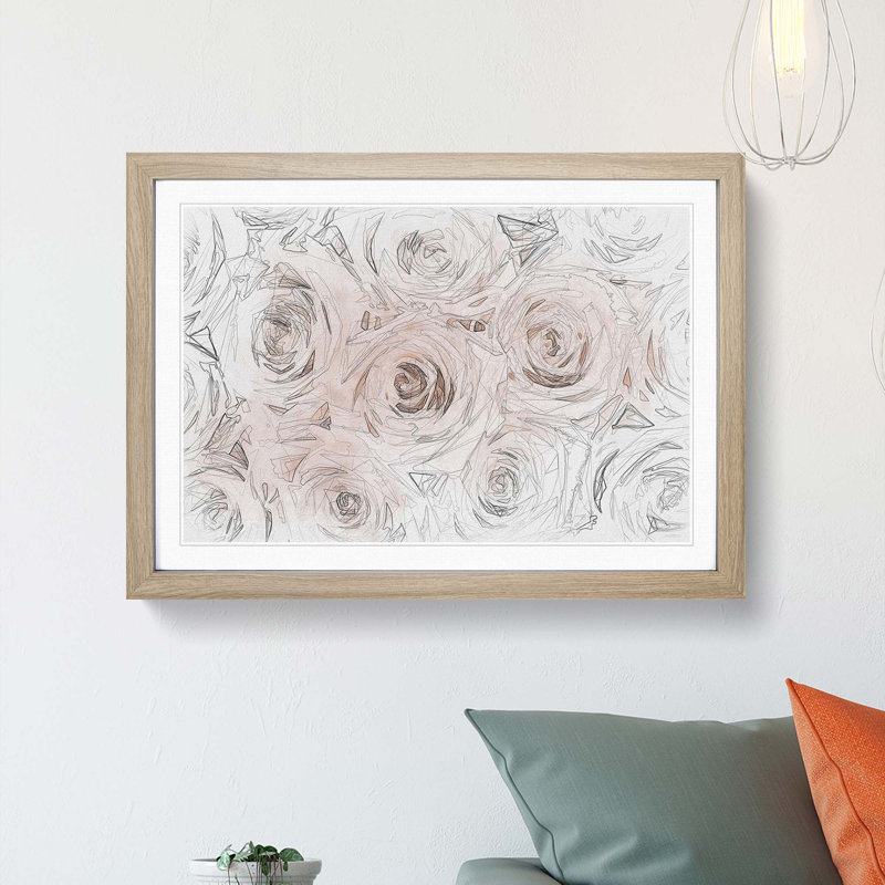 Wall of Pink Roses in Abstract - Picture Frame Graphic Art Print, Oak, 40cm H x 60cm W x 2cm D