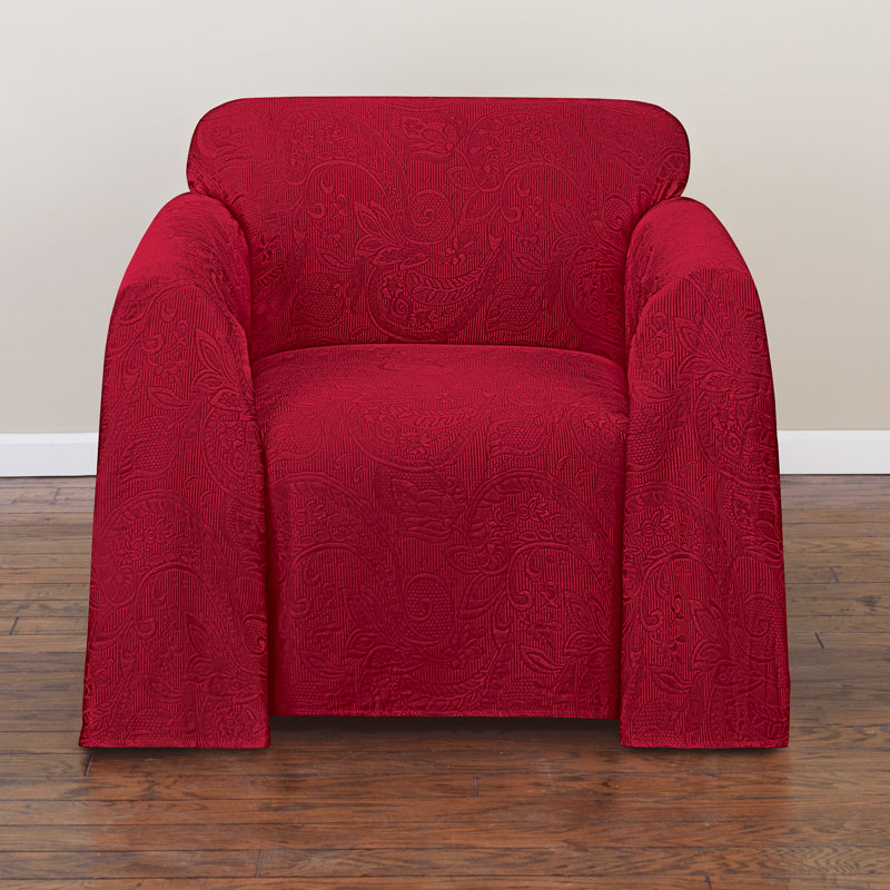 Jeté de mobilier en jacquard Alexandria, Coton rouge / polyester, H 70,45 po x l 89,5 po x P 0,1 po