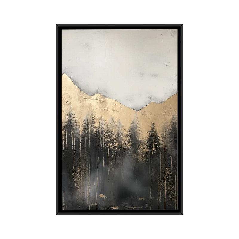 «Mountain Forest Gold Abstract Paint III», reproduction d'art encadrée, H 26 po x l 18 po, Noir