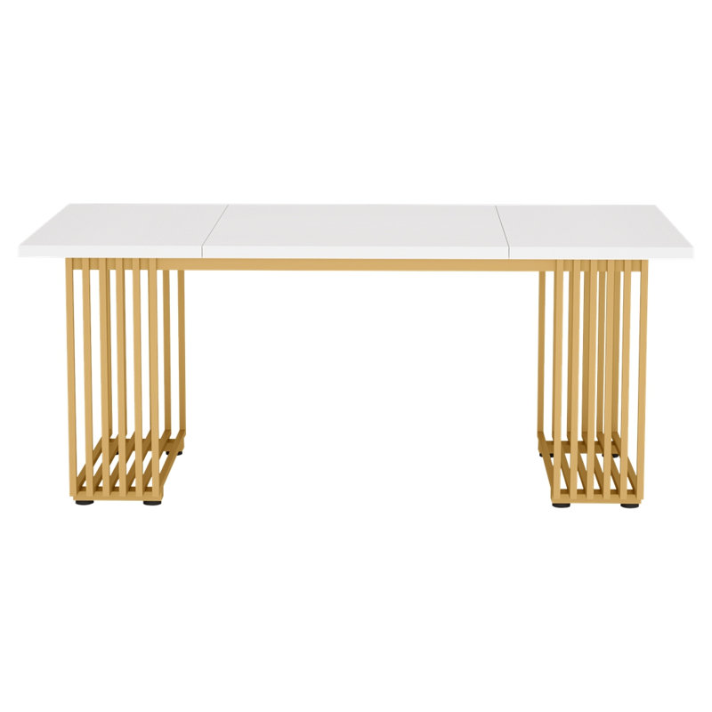 70.9" Modern Executive Desk, Large White Computer Desk With Gold Metal Legs