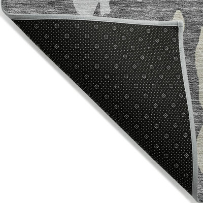 5' X 8' Gray And Silver Abstract Washable Indoor Outdoor Area Rug