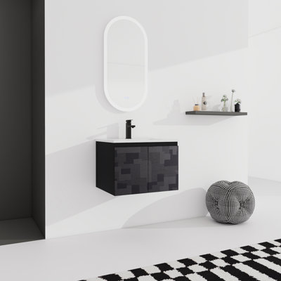 Meuble-lavabo mural 24 po avec lavabo en céramique et porte d'armoire à fermeture en douceur, ensemble KD