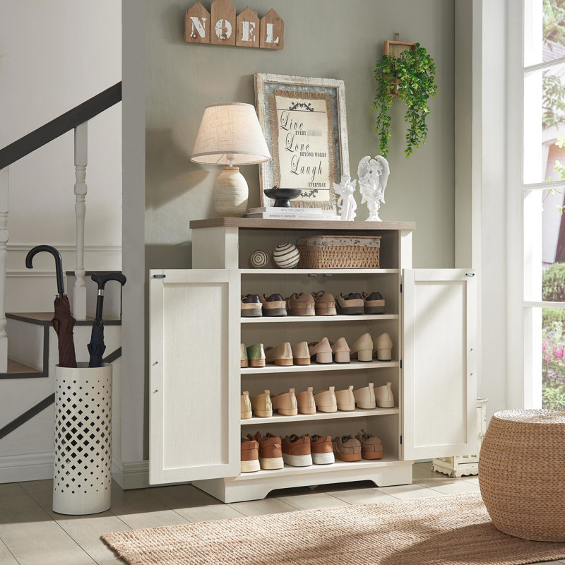 2 range-chaussures ouverts - panneau de particules blanc + armoire pratique en chêne et fiable