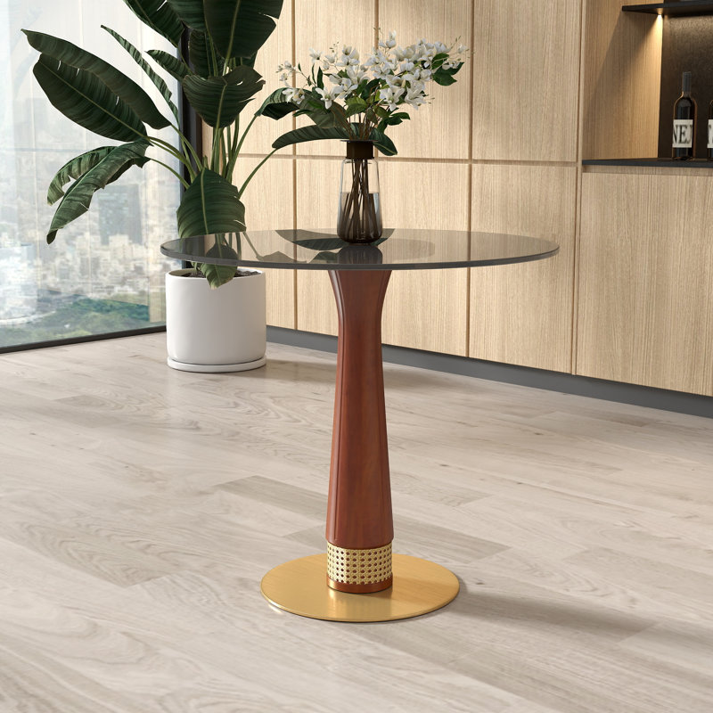 Petite table de conférence moderne en verre avec base en bois massif