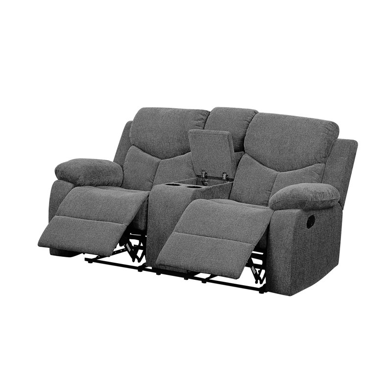 Causeuse Kalen en chenille grise avec console