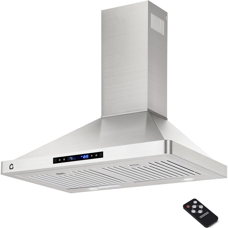 30" Stainless Steel Under Cabinet Range Hood, 450 CFM Convertible Ducted/Ductless Kitchen Vent Hood with Gesture & Remote Control, 3-Speed Touch Panel, Baffle Filters & LED Lights