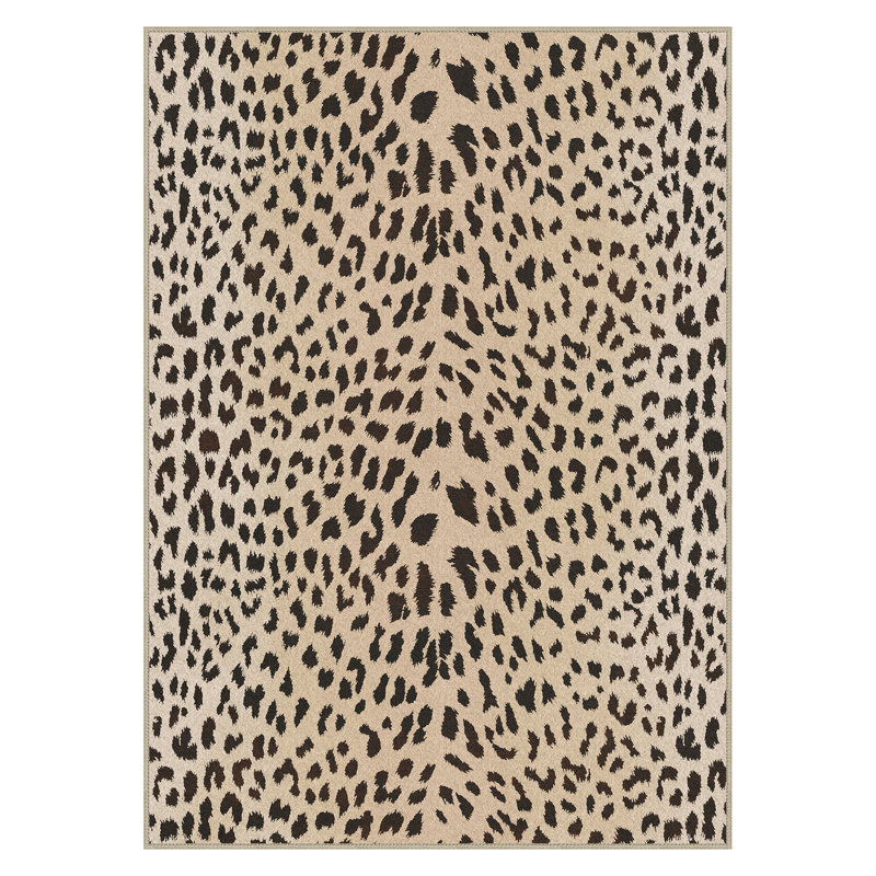 Savanna Animal Print Machine Washable Leopard Black Brown Indoor Area Rug With Non-Slip Backing, Round 5', Black/Beige
