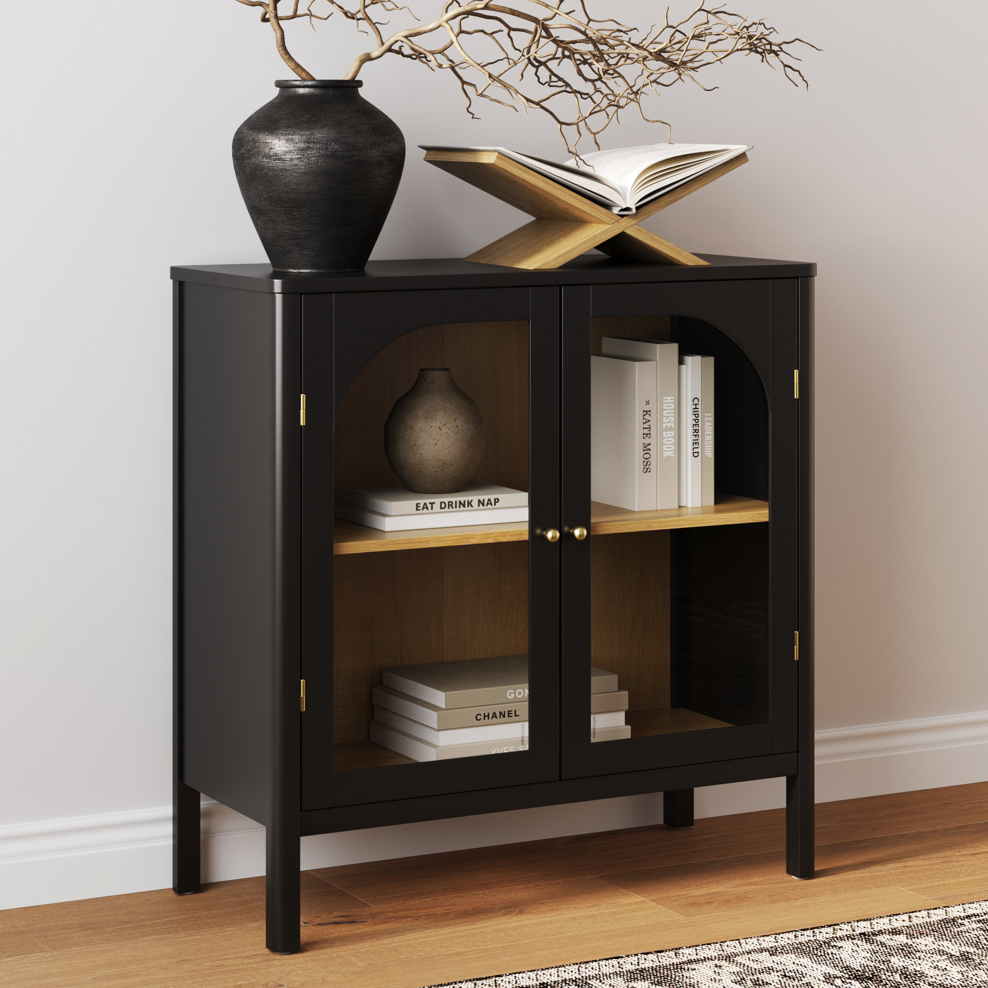 Nathan James Mason Sideboard Buffet with Glass Doors and Adjustable Shelves Single Black
