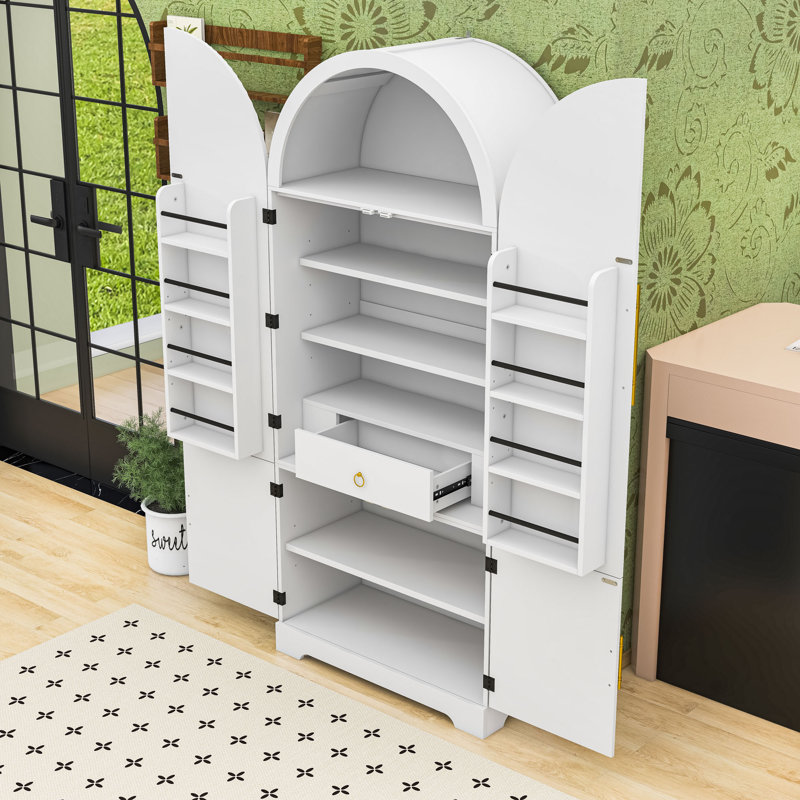 Armoire de rangement arquée moderne avec poignées - conception spacieuse, tablettes réglables, Blanc