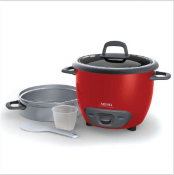 Red 6-Cup Rice Cooker and Food Steamer with Glass Lid