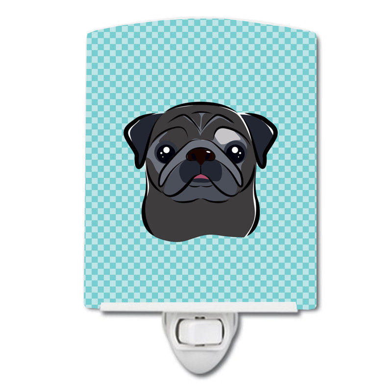 Éclairage de nuit en céramique damier de braque teckel, Bleu, Pug noir