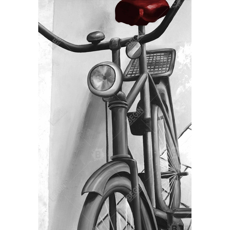 «Abandonné bicyclette» sur toile, Gris et rouge
