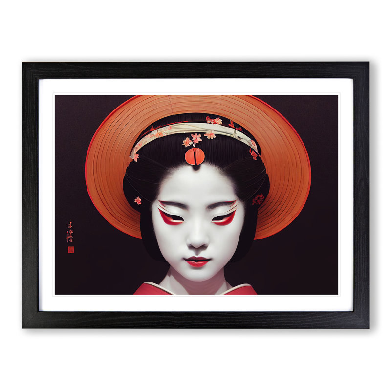 Stylish Geisha - Single Picture Frame Print, Black, 46cm H x 64cm W x 2cm D
