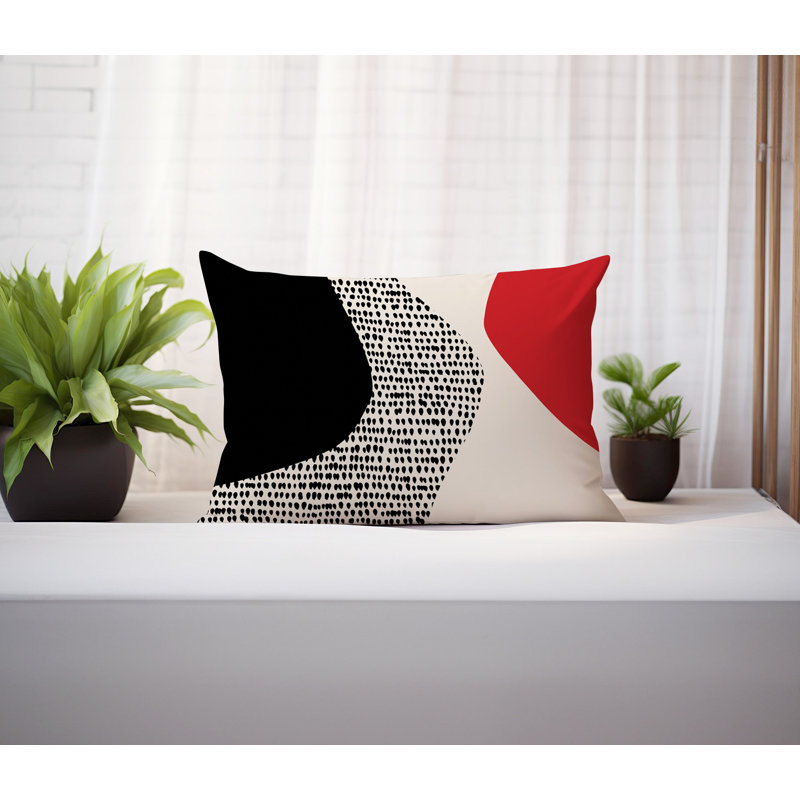Coussin lombaire réversible intérieur / extérieur Vikka, H 14 po x l 20 po, Rouge / noir / blanc cassé