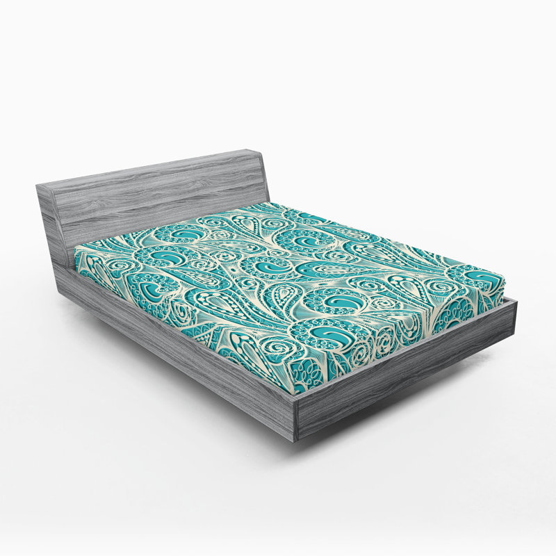 Drap-housse Ambesonne, paquet de 2, Turquoise / cachemire blanc, Drap-housse de taille très grand