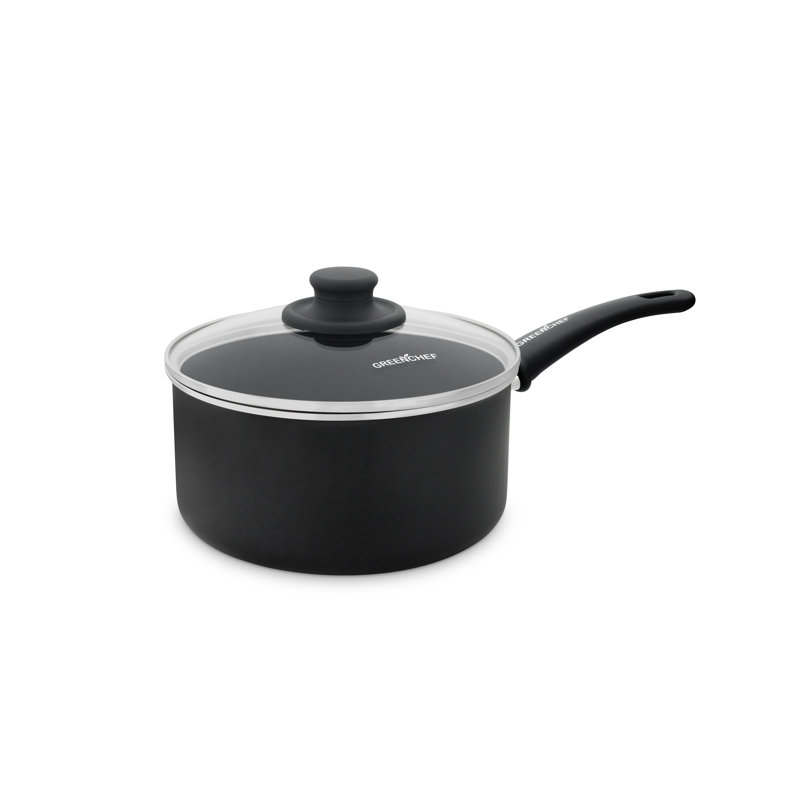 GreenChef Soft Grip Aluminium Non-Stick 3 Piece Saucepan Set with Lids