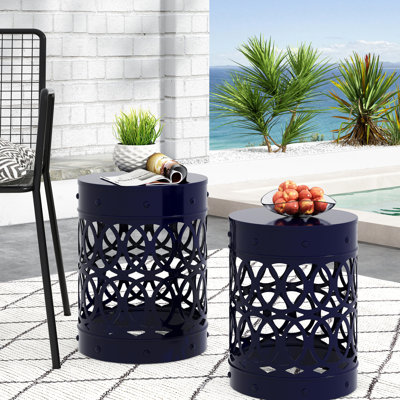 Table d'extérieur bleu marine pour plantes - Fer, 35,4 cm l x 45,7 cm h, Support bleu, 40,6 cm h