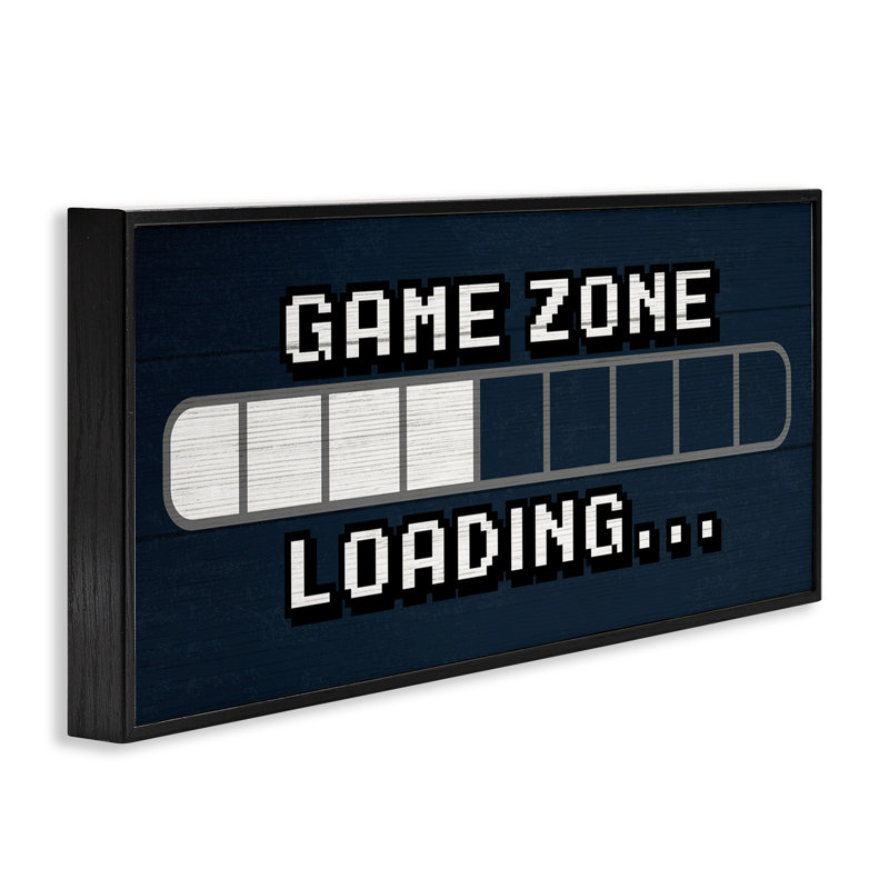 «Game Zone chargement Pixel texte vidéo Gamer» par Lil 'Rue - impression, H 24 po x l 10 po, Giclée encadrée noir minuit