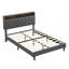 Structure de lit plateforme tapissier avec tête de lit moderne en tissu capitonné, ports USB, station de charge pratique, deux poches latérales, pas besoin de sommier-888513576-888513577