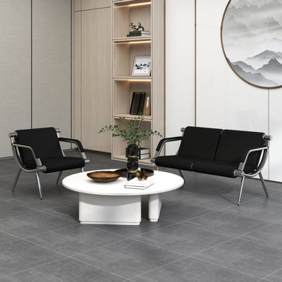 Kinfant Waiting Room Chair- Office Reception Furniture with Armrest and PU Leather Cushion, Office Guest Chair for Waiting Room Airport Hospital Bank Lobby, Black (3 Seat)