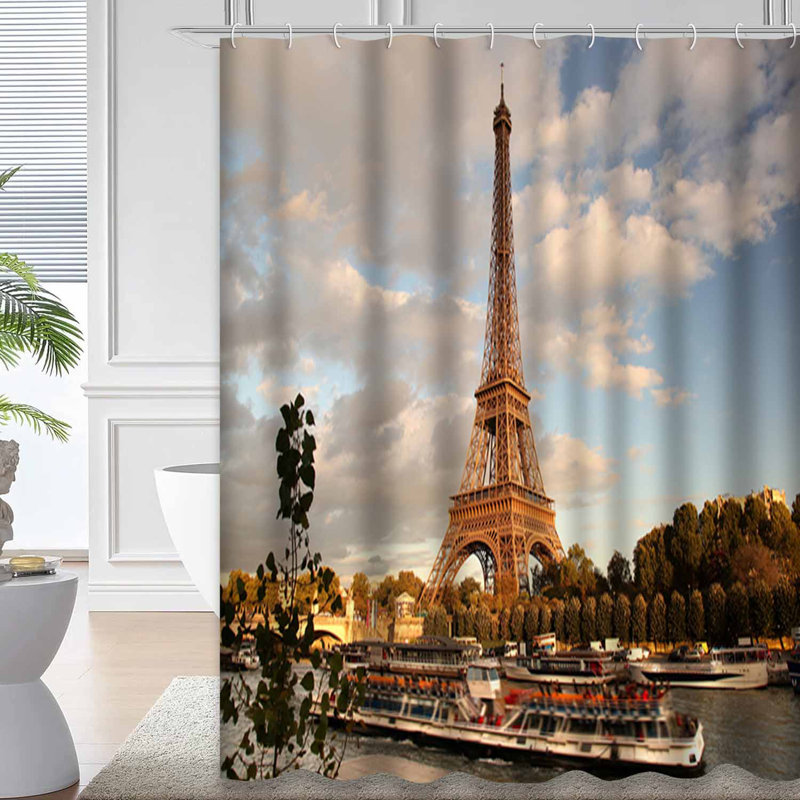 Rideau de douche romantique avec 12 crochets Paris Tour Eiffel, L 72 po x l 78 po