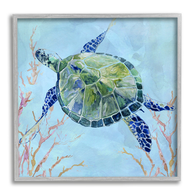 Art mural sur toile 18 "Tortue aquatique", H 24 po x l 24 po x P 1,5 po, Estampe numérique Farmhouse