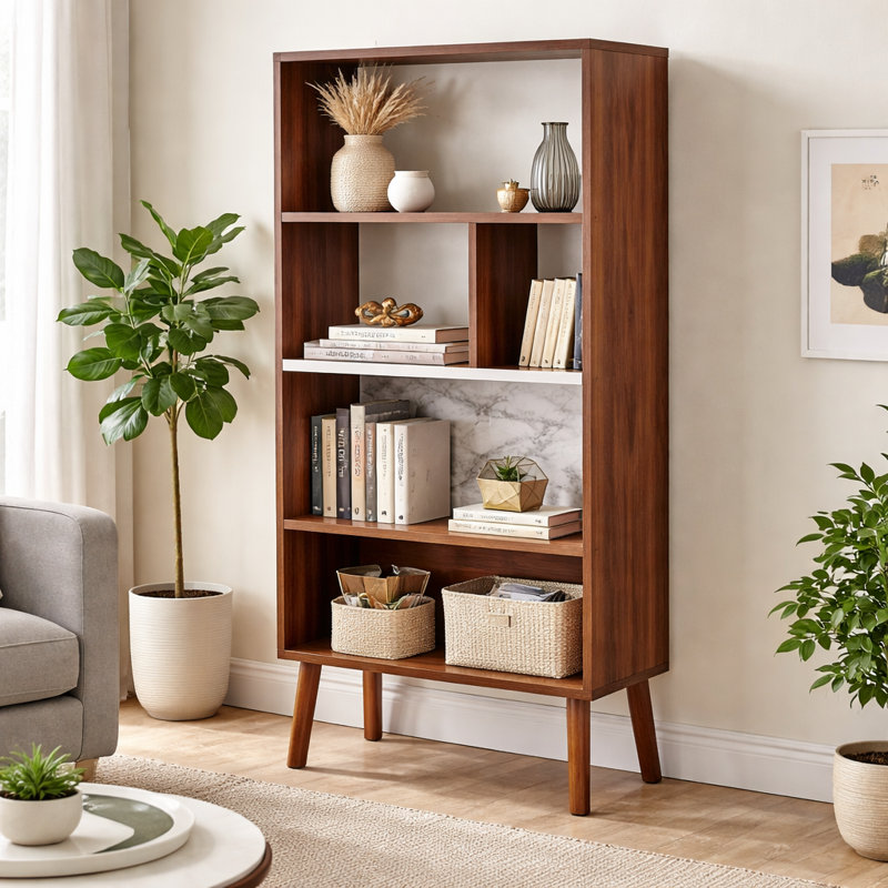 Armoire de rangement ouverte en bois de noyer avec étagère en marbre 58 po H 58 po x l 28 po Bayamo