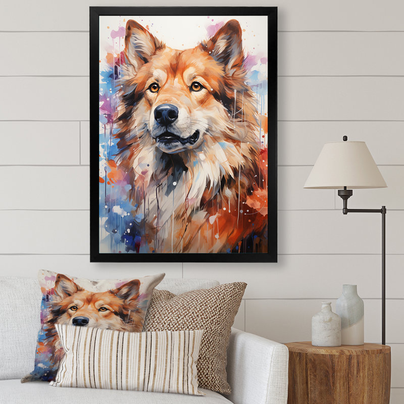 Chien, Akura Aura I, art mural sur toile, Cadre simple noir, H 40 po x l 30 po x P 1,5 po