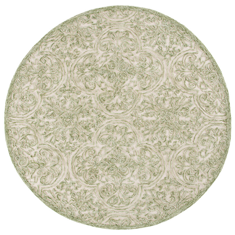 Tapis ivoire / vert Alfio Trace 101, Rond 6 pi