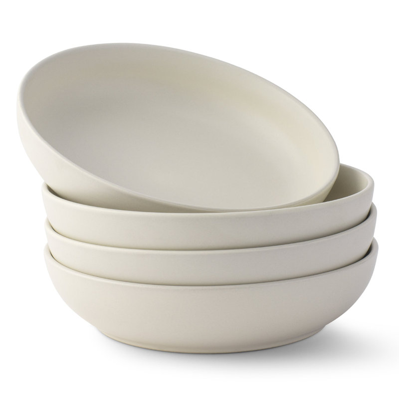 JoyJolt Mesa 4-Piece Stoneware Pasta Bowl Set, 40 oz, Lin mat