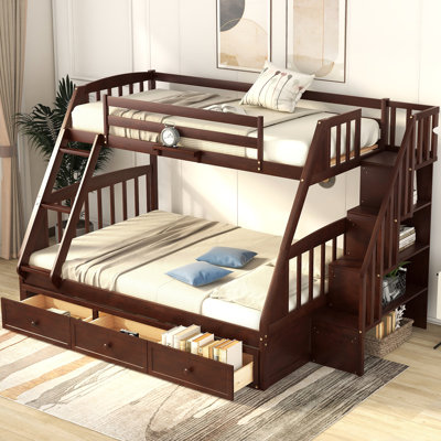 Lit superposé simple avec escalier de rangement - Améliore la fonctionnalité des tiroirs et procure une bonne nuit de sommeil